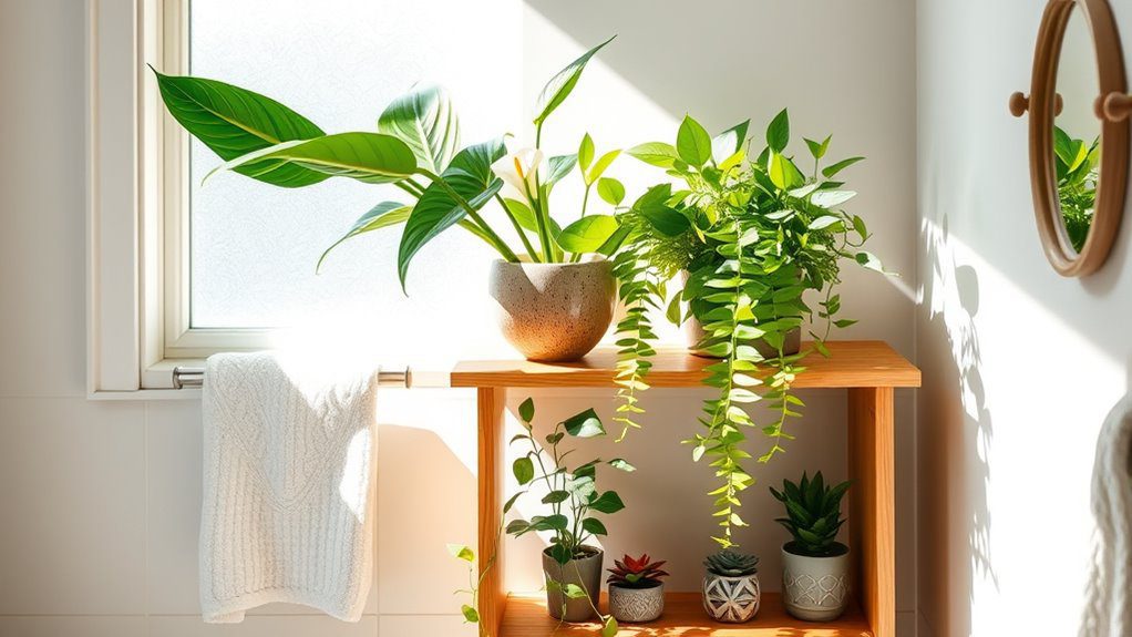 bathroom plant shelf decor