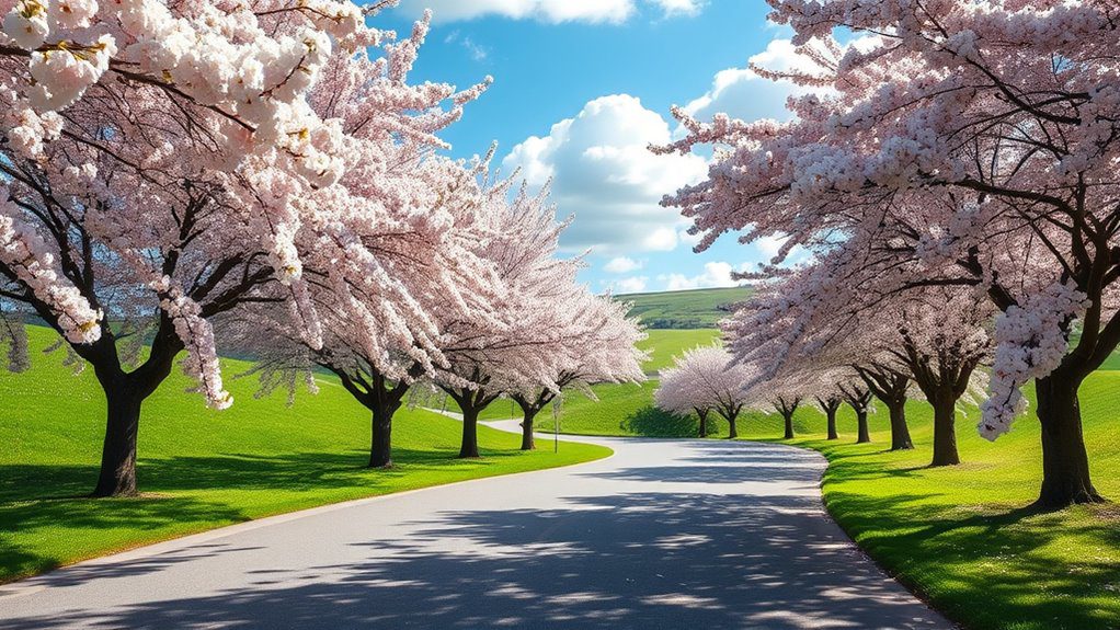 blossoming cherry tree driveway