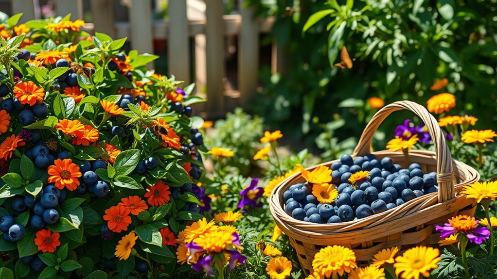 blueberry garden with flowers