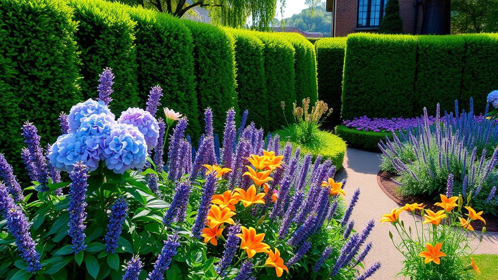 boxwood and flowering plants