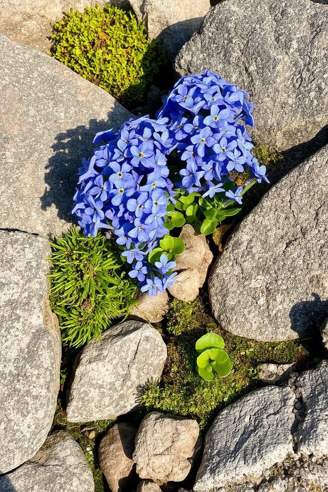 bright blue rock garden