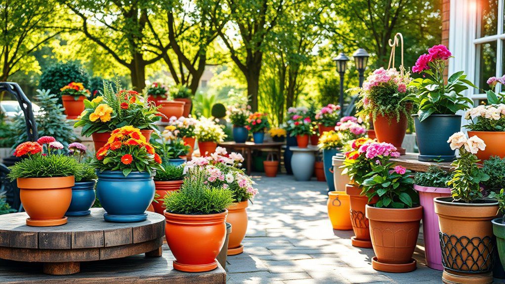 colorful planters enhance gardens
