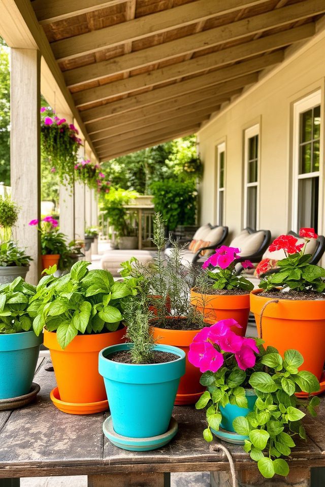 colorful pots enhance patios