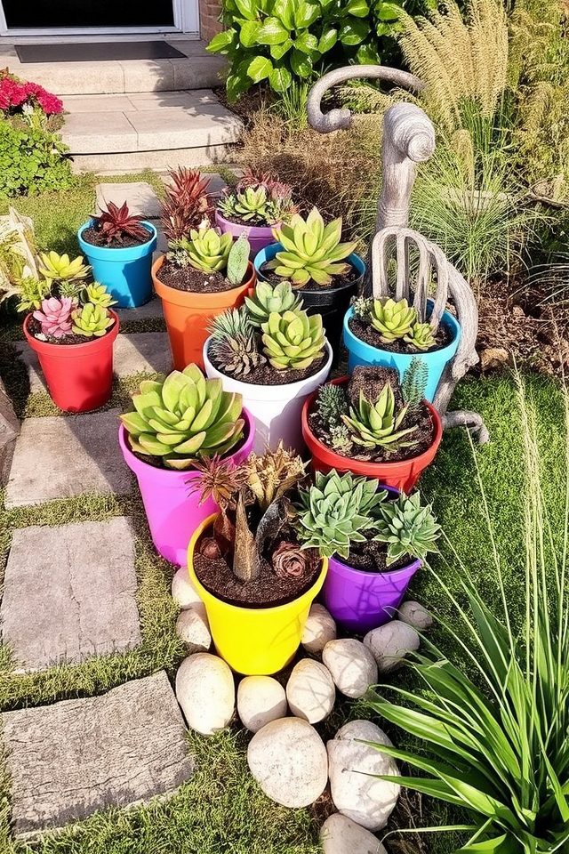 colorful succulent container garden