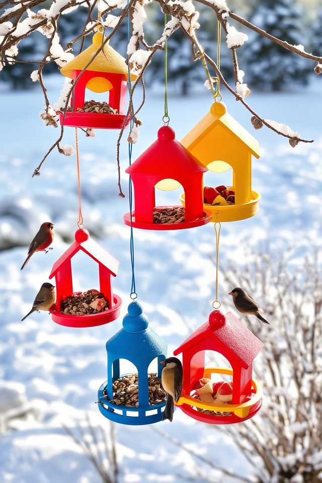 colorful winter bird feeders