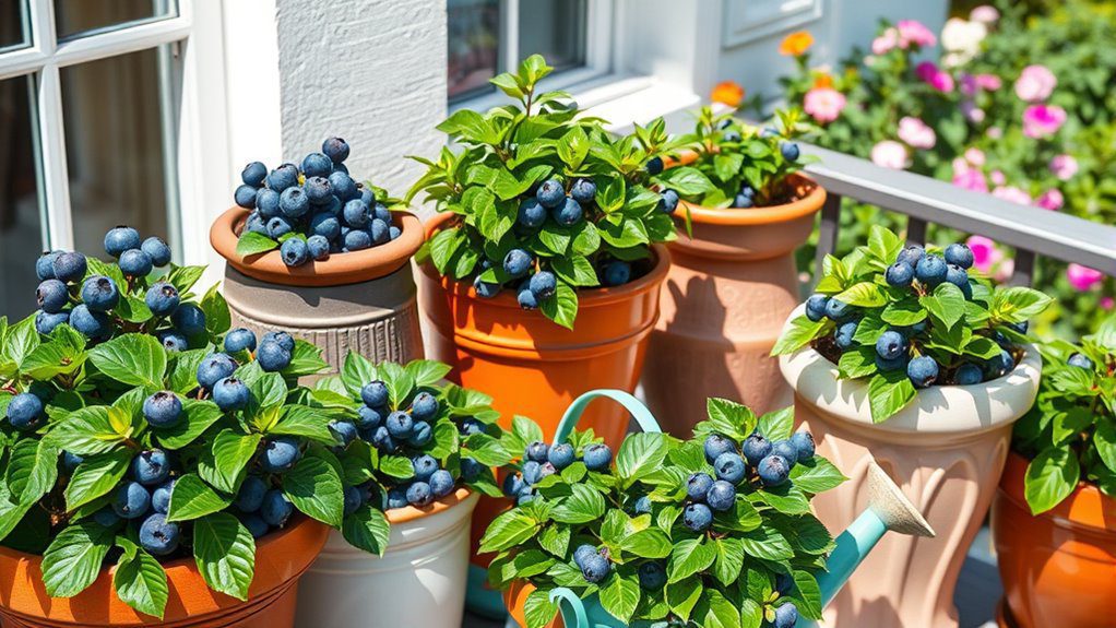 container grown blueberry garden