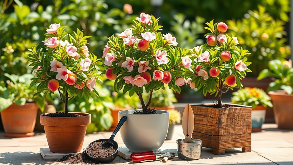 container grown dwarf peaches