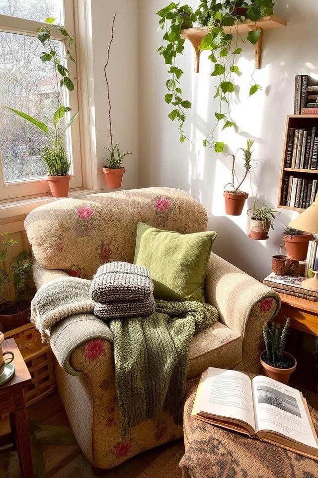 cozy garden inspired reading nook
