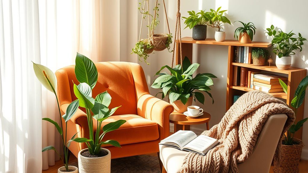 cozy reading nook plants