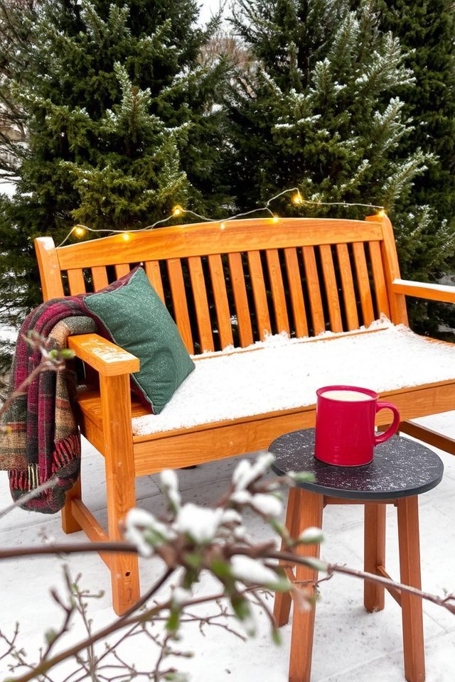 cozy winter garden bench