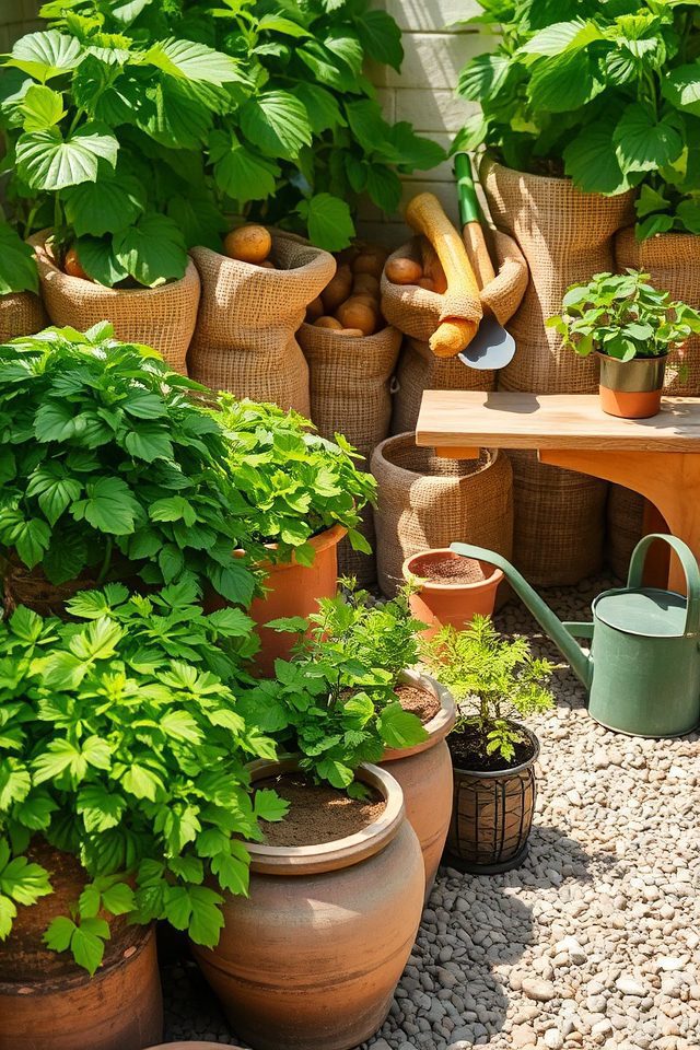 efficient potato container gardening