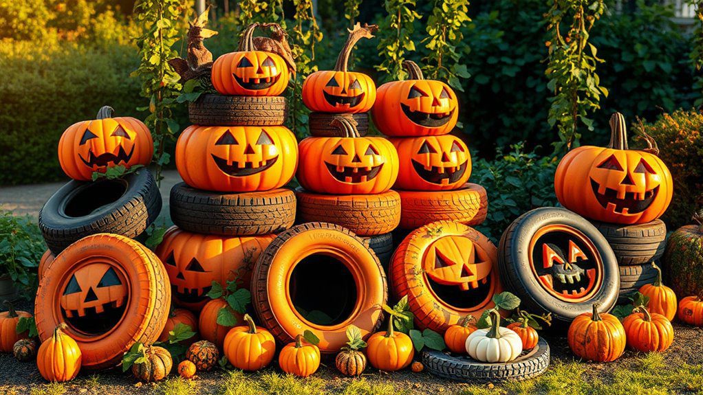 festive tire jack o lanterns