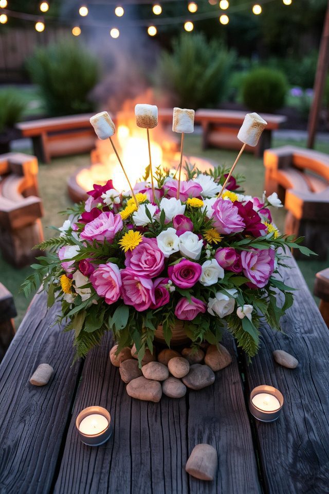 floral marshmallow fire centerpiece