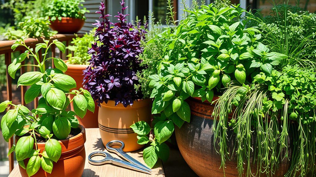 fresh herbs in containers