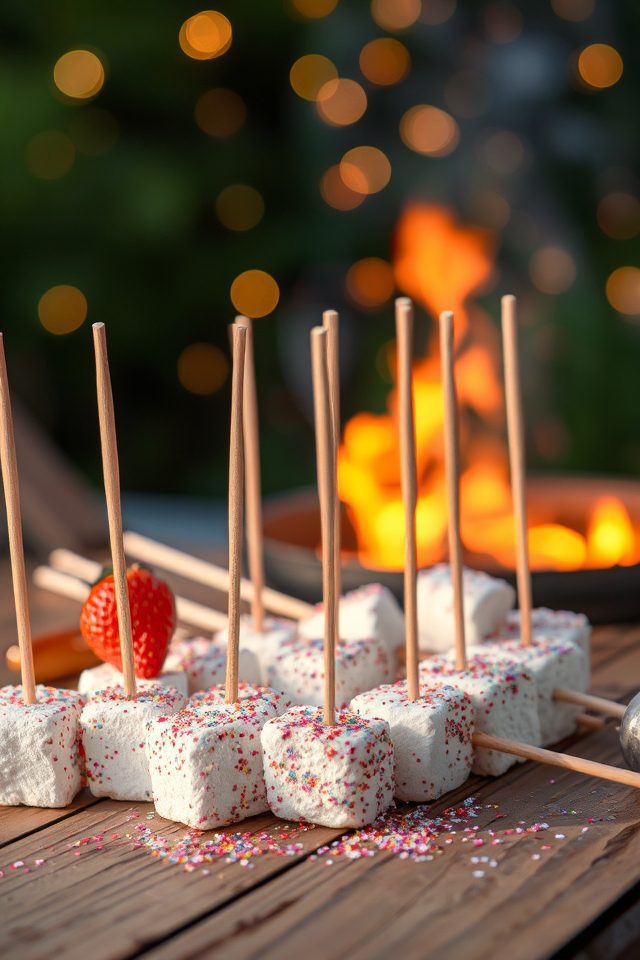 glittery toasted marshmallow skewers