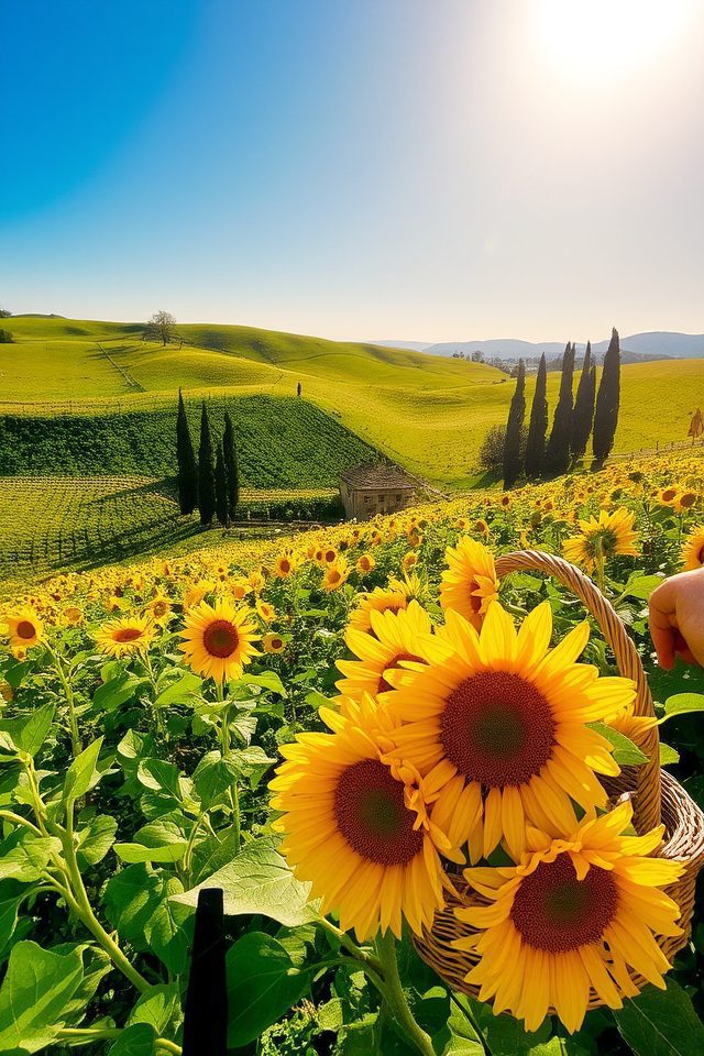 golden sunflower fields tuscany