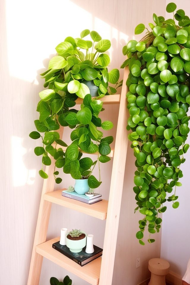 ladder shelf with plants