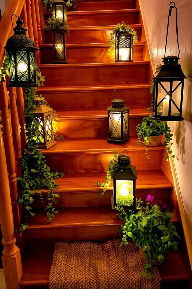 lanterns with potted greenery