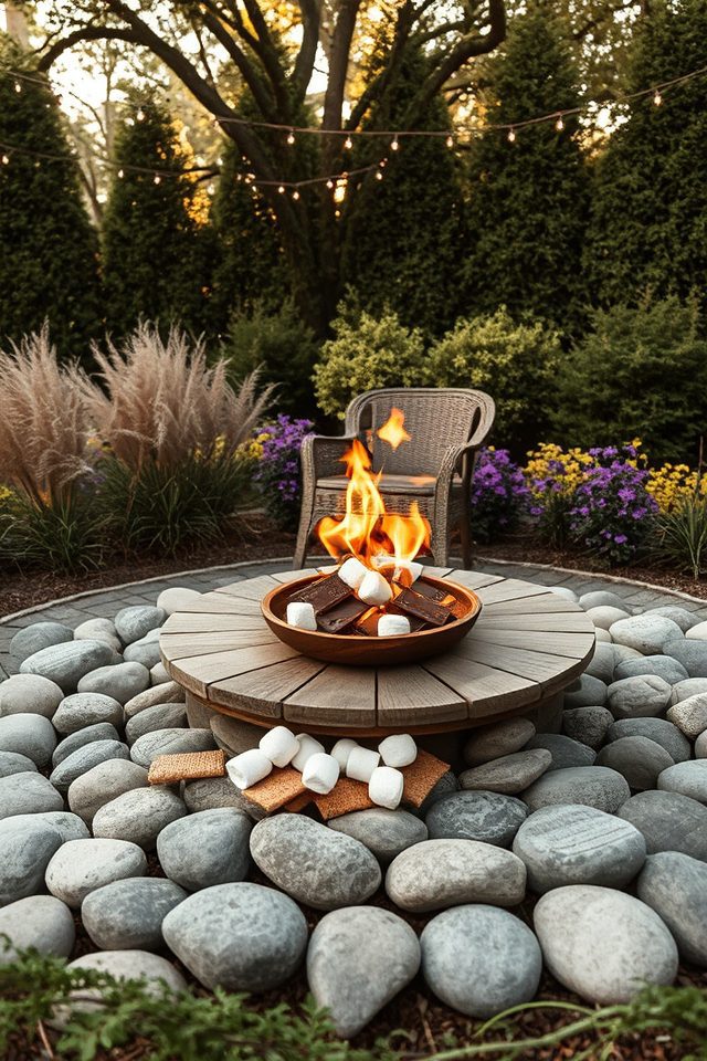 layered landscaping for fire pit
