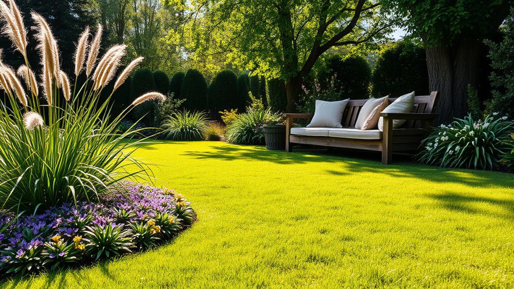 lush greenery and seating