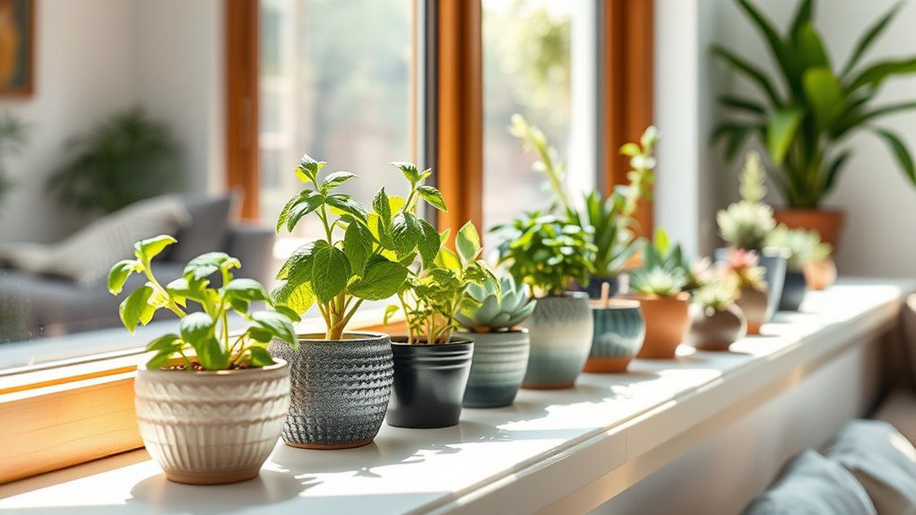 mini garden on window ledge