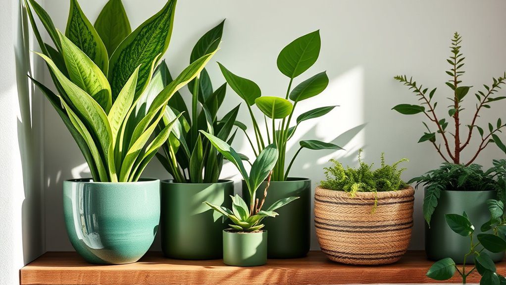 monochromatic plant shelf arrangement