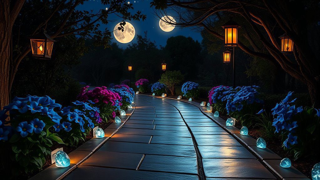 moonlit shimmering garden pathways
