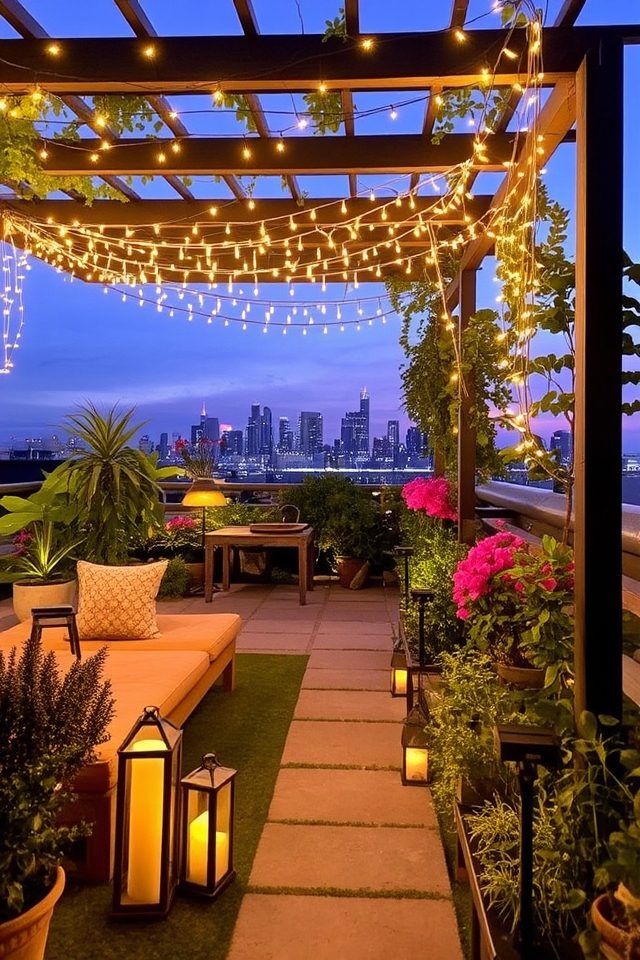 night time rooftop garden illumination