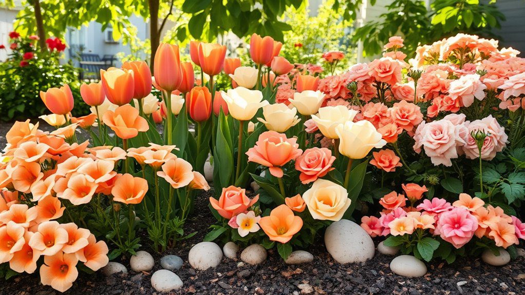 peach themed flower bed design