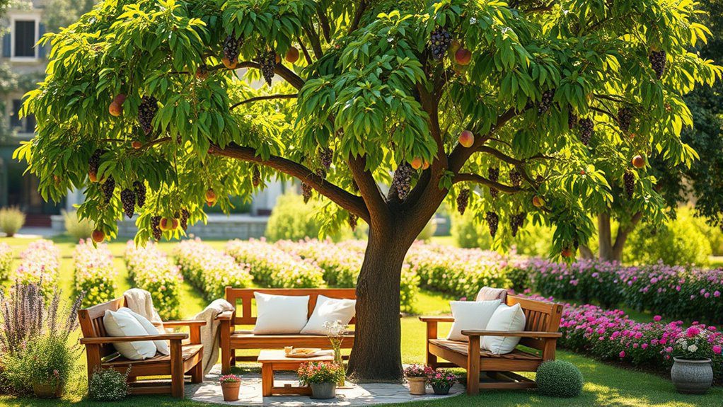 peach tree grape arbor