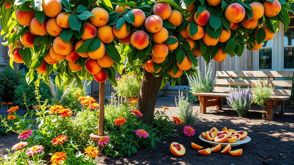 peach trees with companion plants