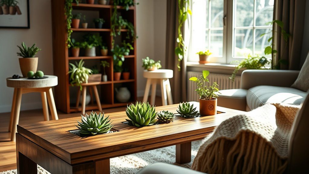 plants integrated into furniture