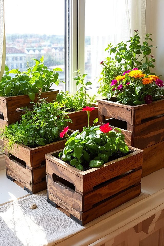 repurposed rustic wooden planters