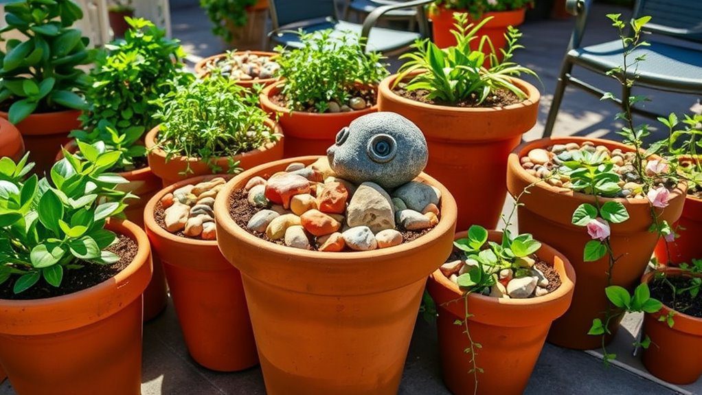 rocks enhance container gardens