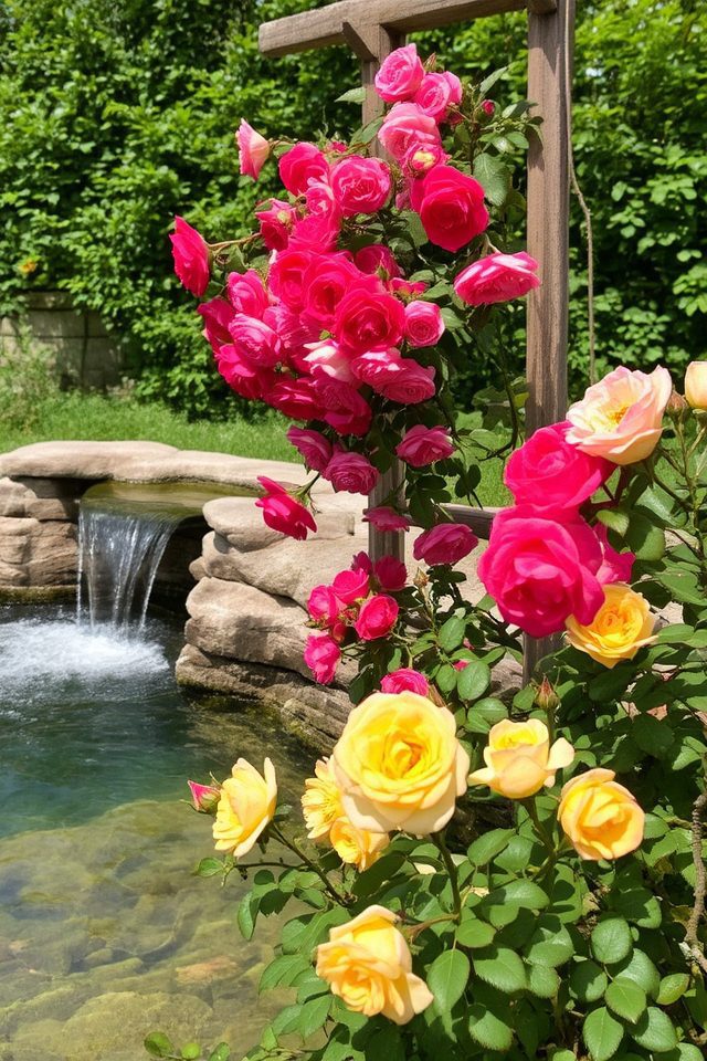 roses enhancing water features