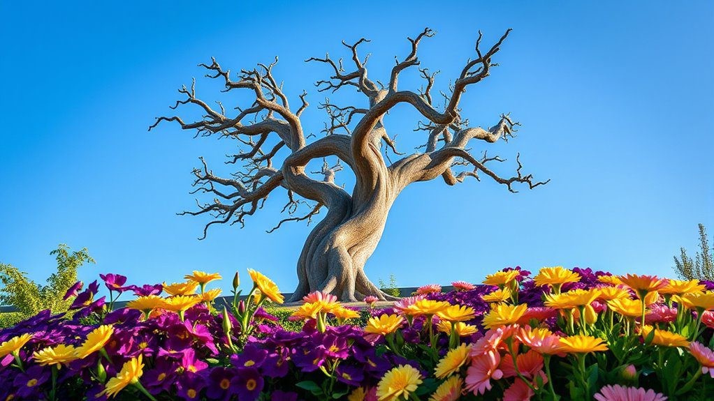 sculptural trees with flowers