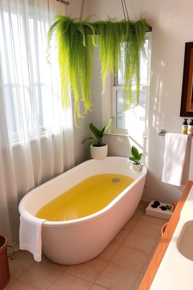 serene bathroom with greenery