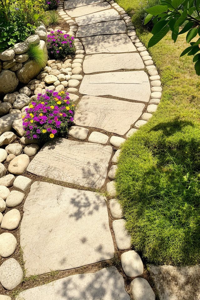 stones and plants beautify walkways