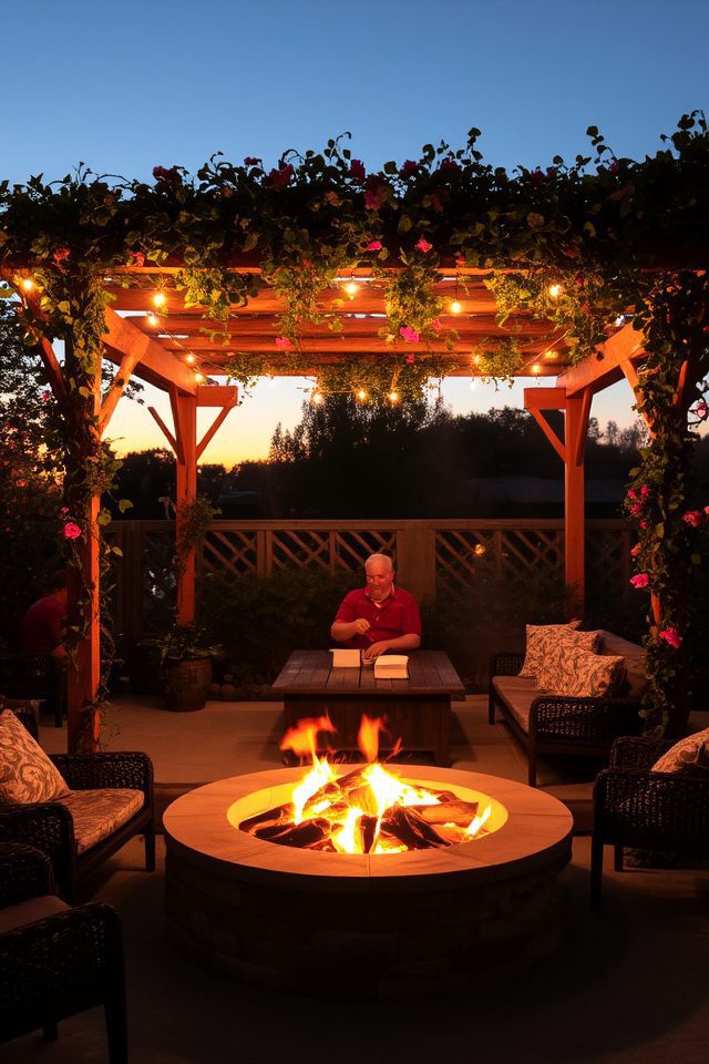 stylish shaded fire pit