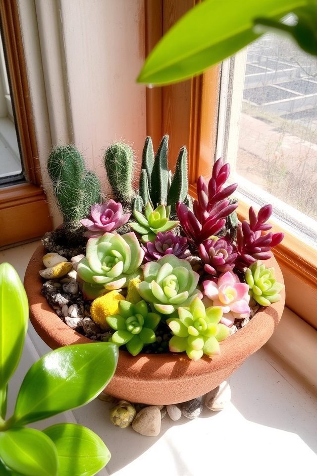 succulent garden windowsill arrangement