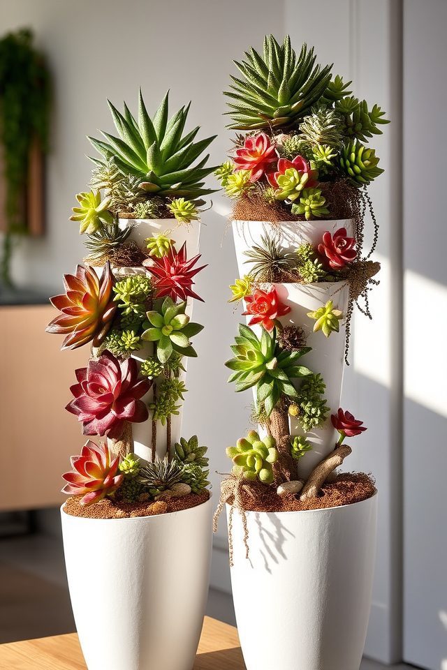 succulent showcase in planters
