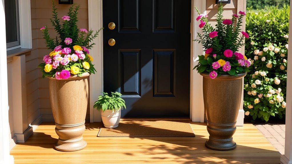 tall planters enhance entrance