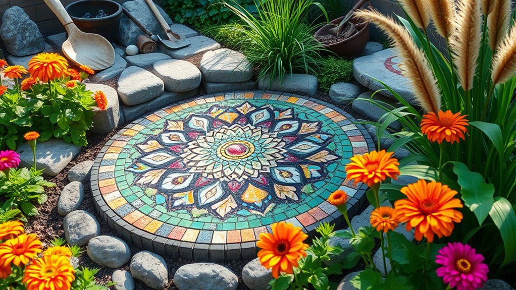 tattoo inspired mosaic garden features