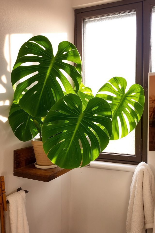 tropical bathroom with monstera