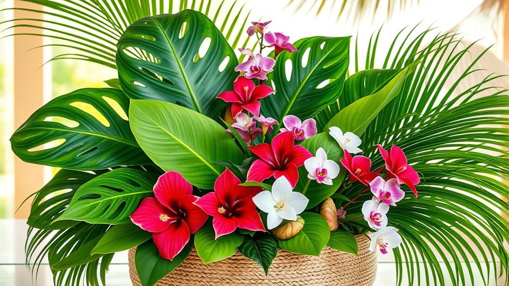 tropical vibrant foliage arrangements