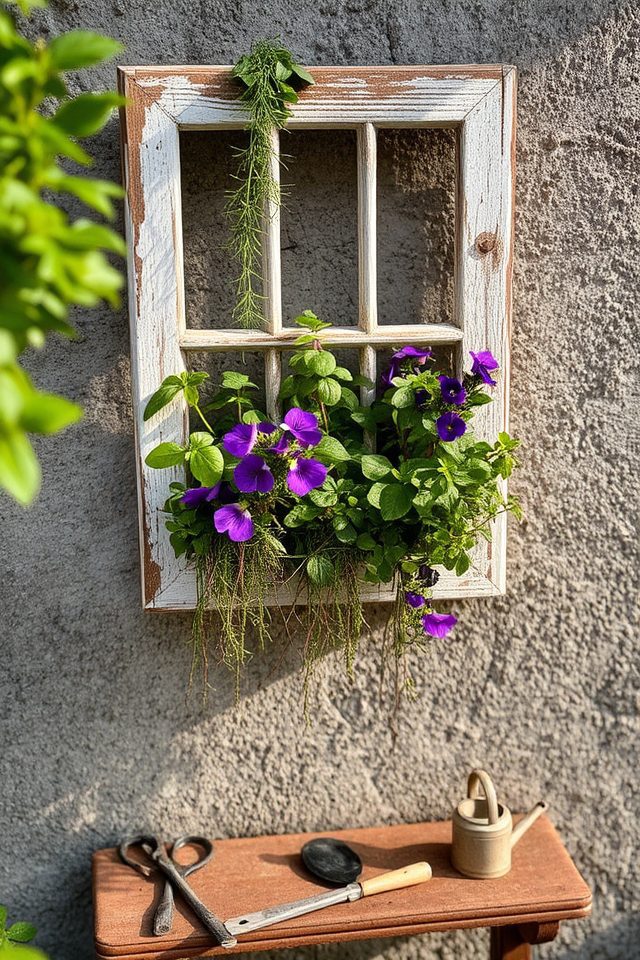 upcycled window frame planters
