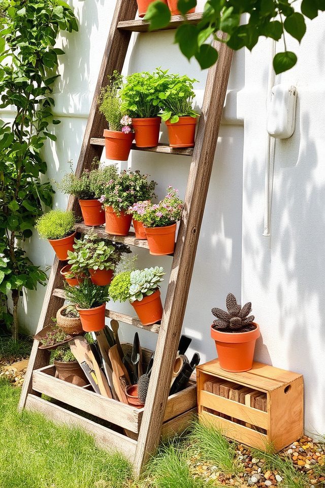 vertical gardening with ladders
