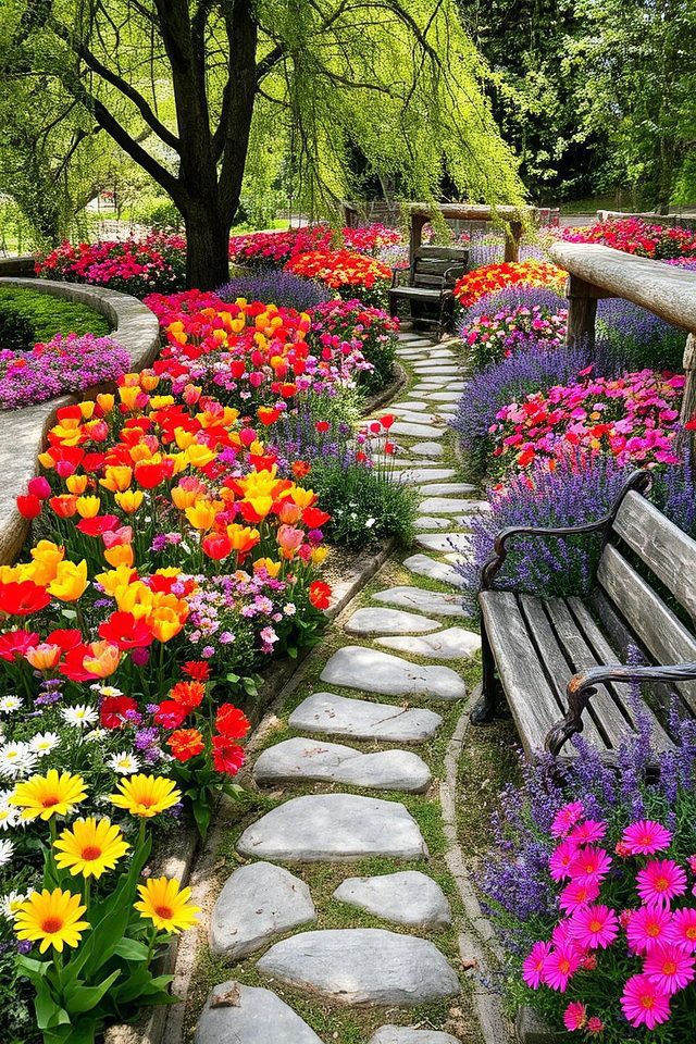 vibrant colorful flower beds