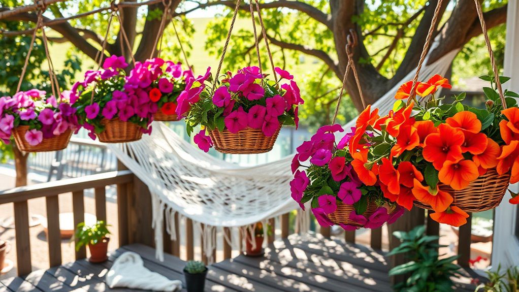 vibrant hanging flower baskets