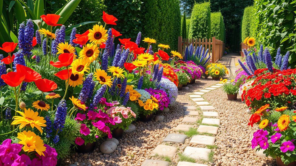 vibrant layered flower beds